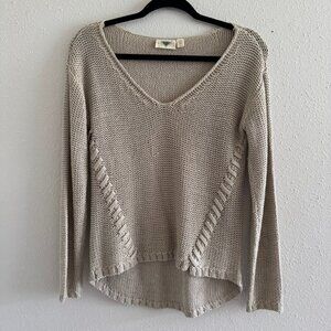Retrod Beige Knit V-Neck High-Low Sweater Size XS